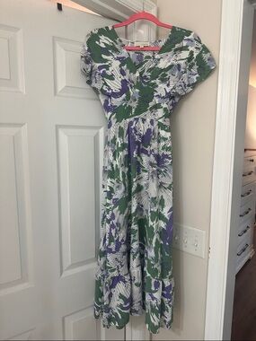 Pinch White, Green & Purple Floral Midi Dress